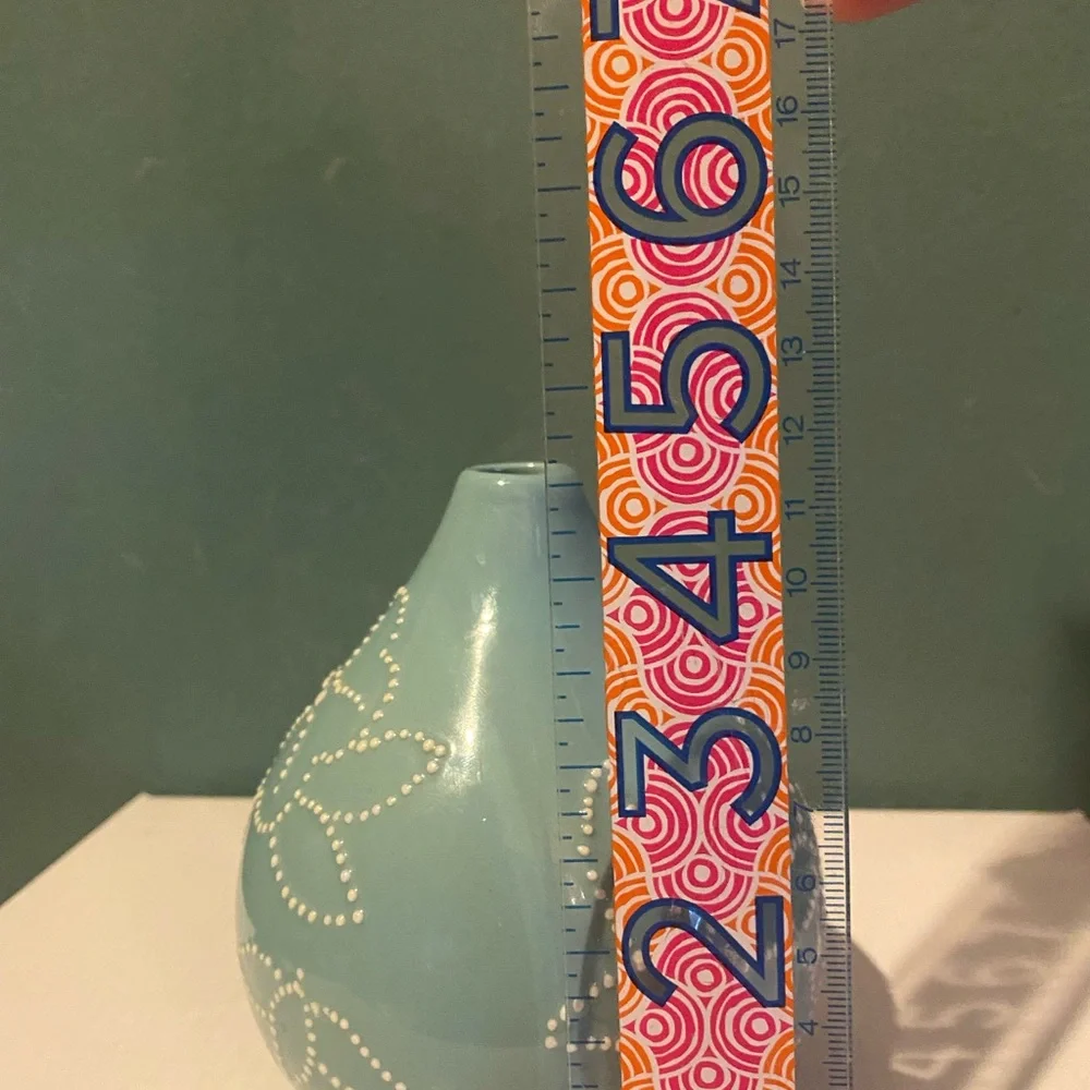 Crate & Barrel Turquoise Vase with Dot Flower Design